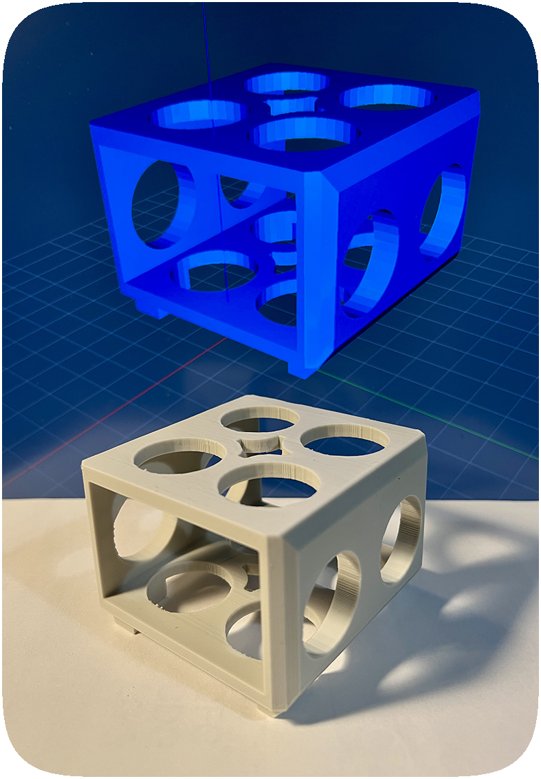 AdaShape model on screen with the 3D-printed part in front