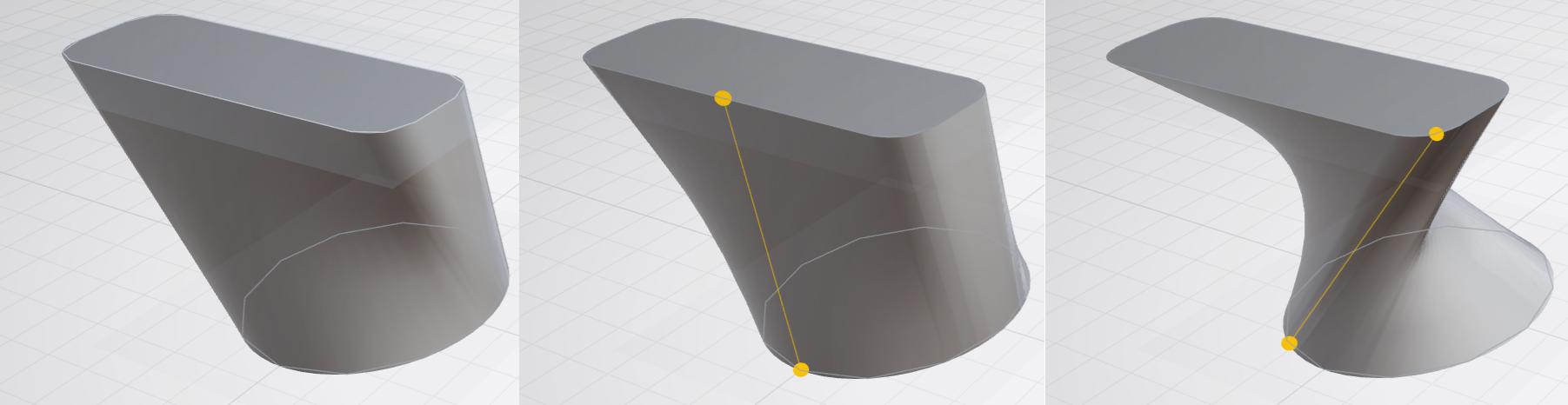 Two profiles lofted without anchors, with anchors on one edge, and with anchors on opposite edges
